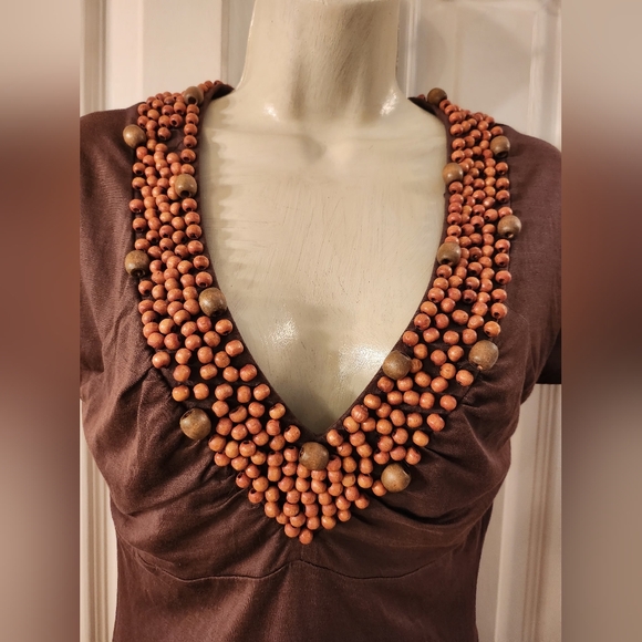 BCBGMAXAZRIA Wooden Beaded Silk Top - Picture 3 of 12